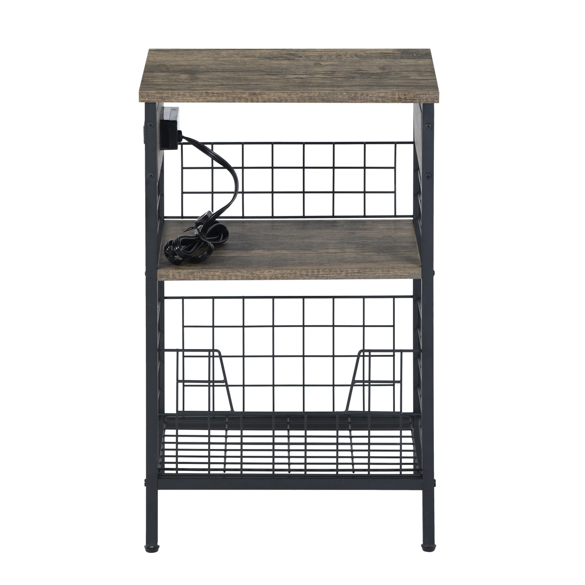 Onille Brown Wooden Usb End Table