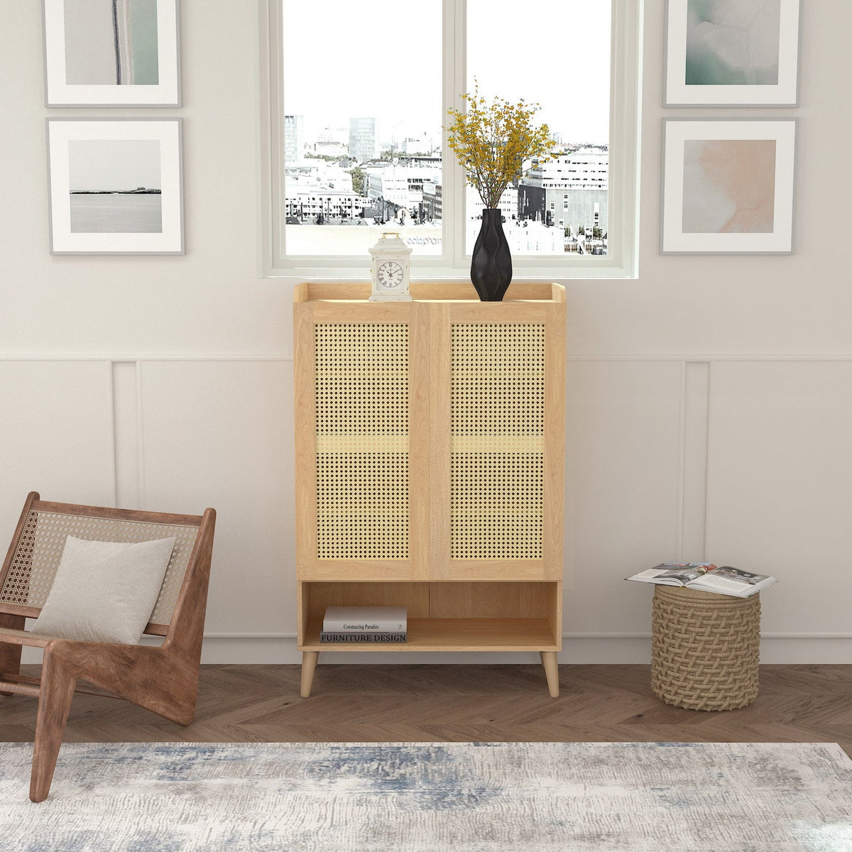 Quelina Faux Rattan Accent Cabinet