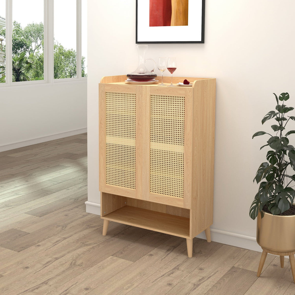 Quelina Faux Rattan Accent Cabinet