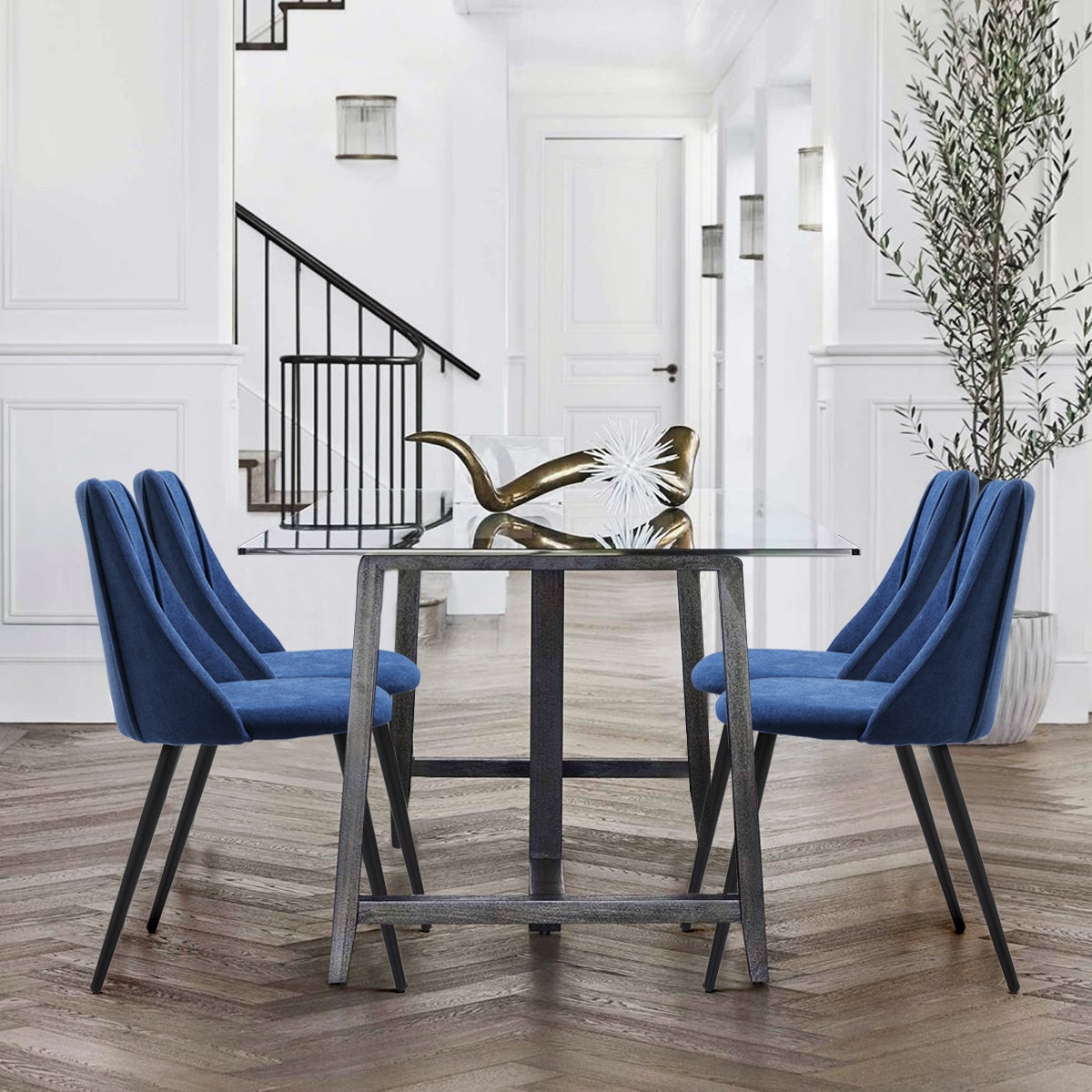 Smeg Dark Blue Black Leg Dining Chairs