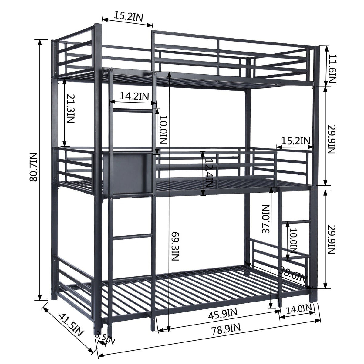 Trio 3 Rectangular Bunk & Loft Bed
