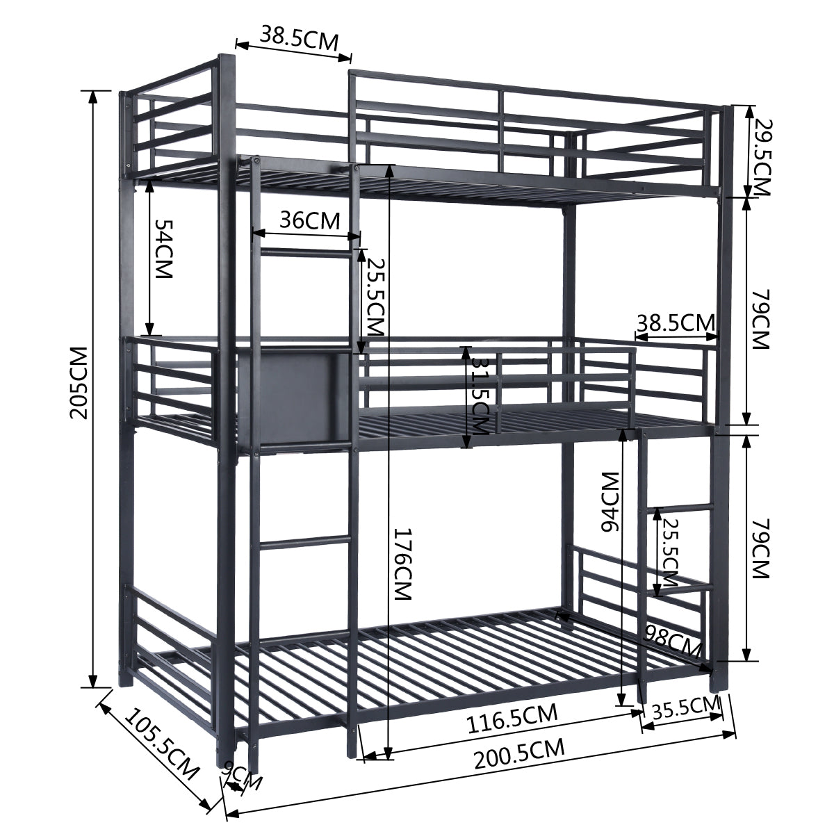 Trio 3 Rectangular Bunk & Loft Bed