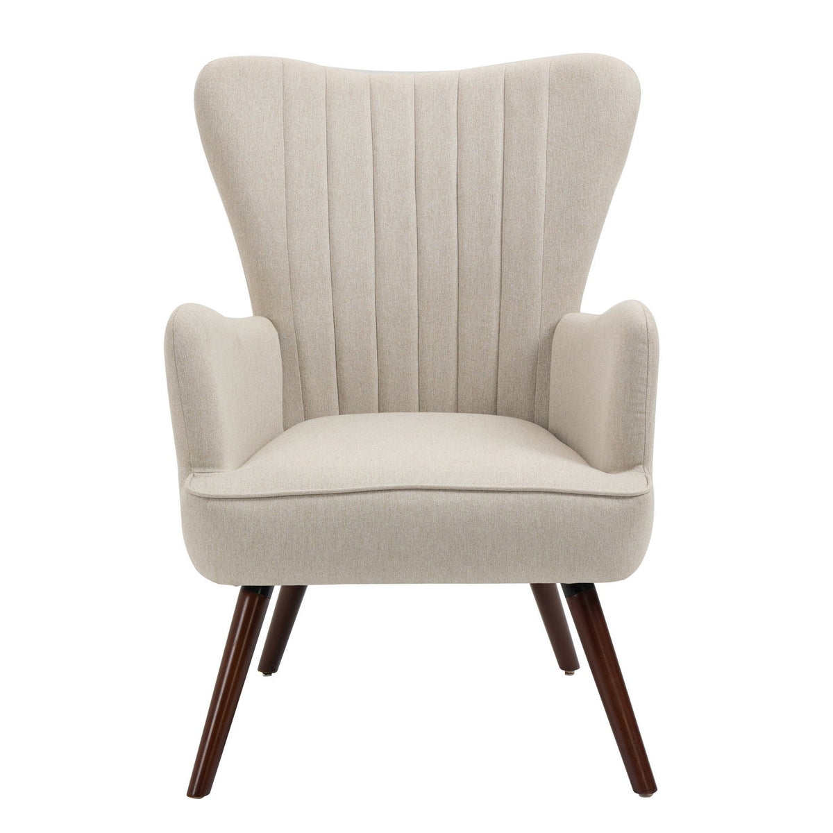 Wing Fabric Beige Dark Wood Leg Accent Chairs