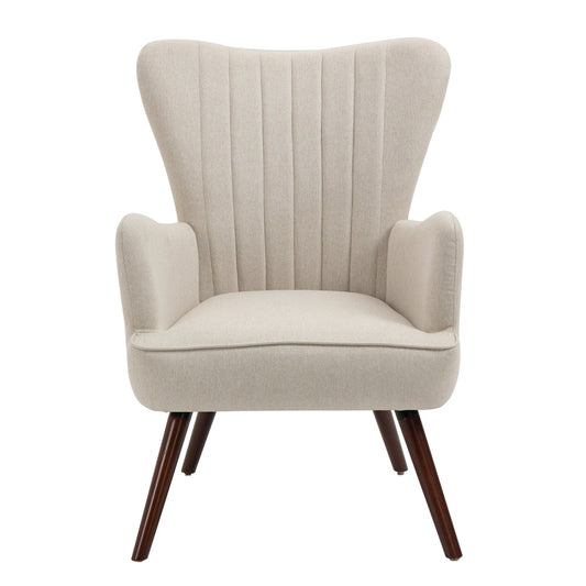 Wing Fabric Beige Dark Wood Leg Accent Chairs