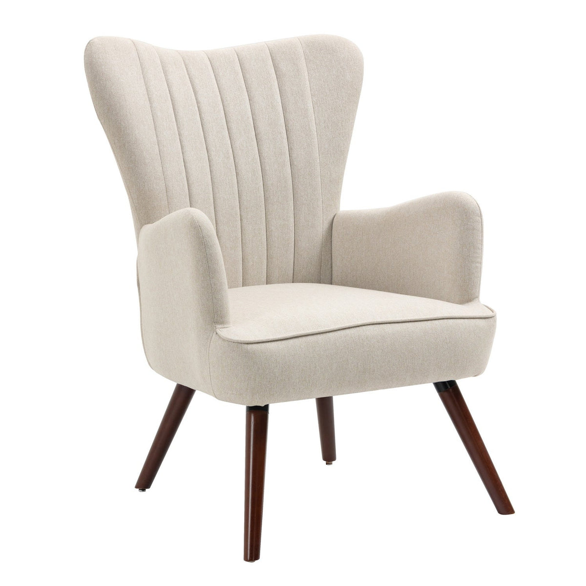 Wing Fabric Beige Dark Wood Leg Accent Chairs