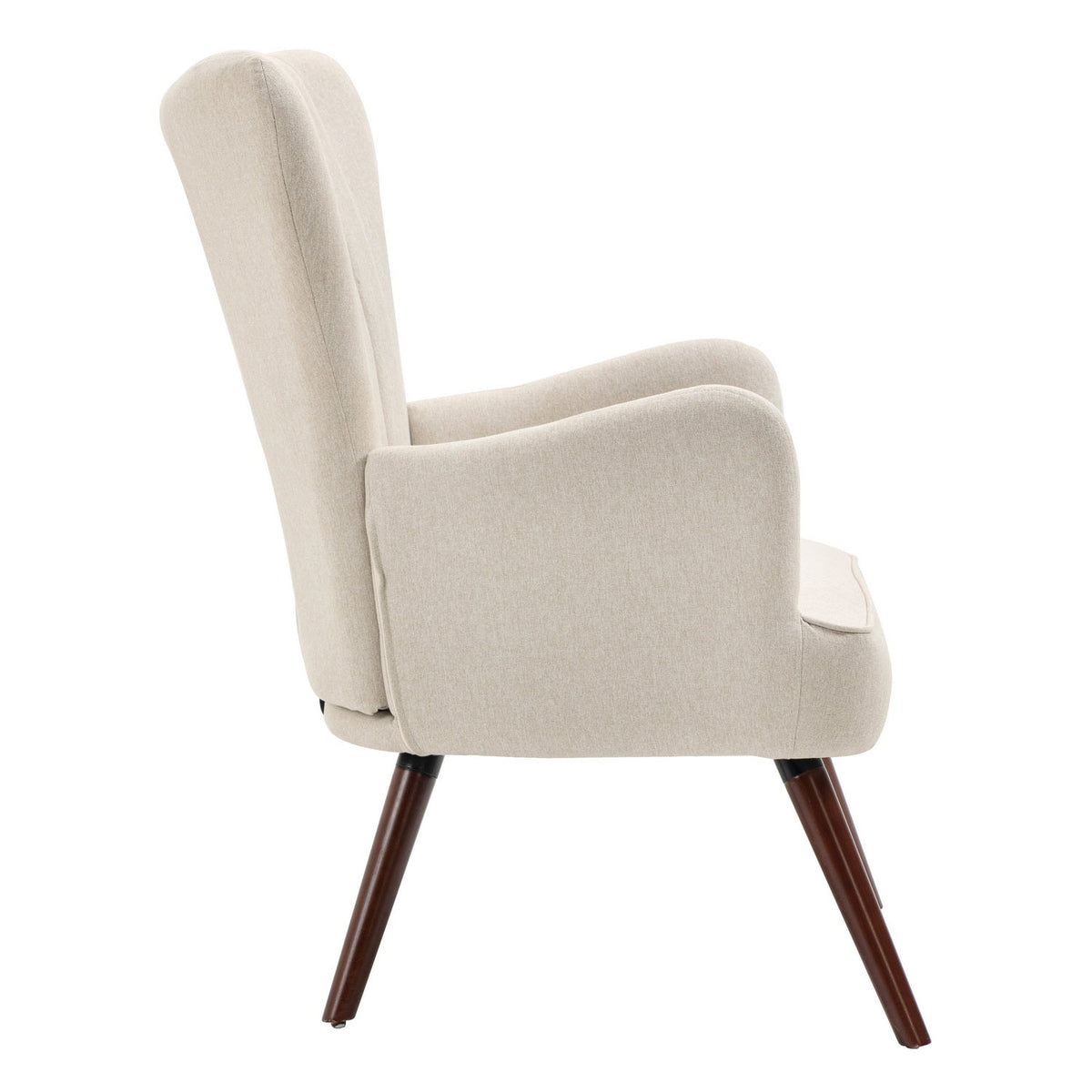 Wing Fabric Beige Dark Wood Leg Accent Chairs