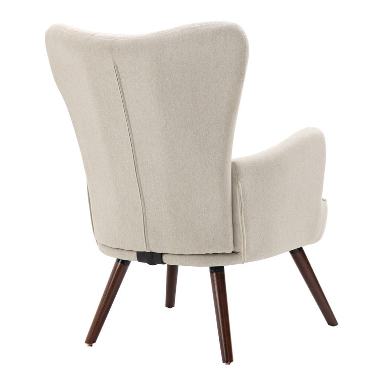 Wing Fabric Beige Dark Wood Leg Accent Chairs