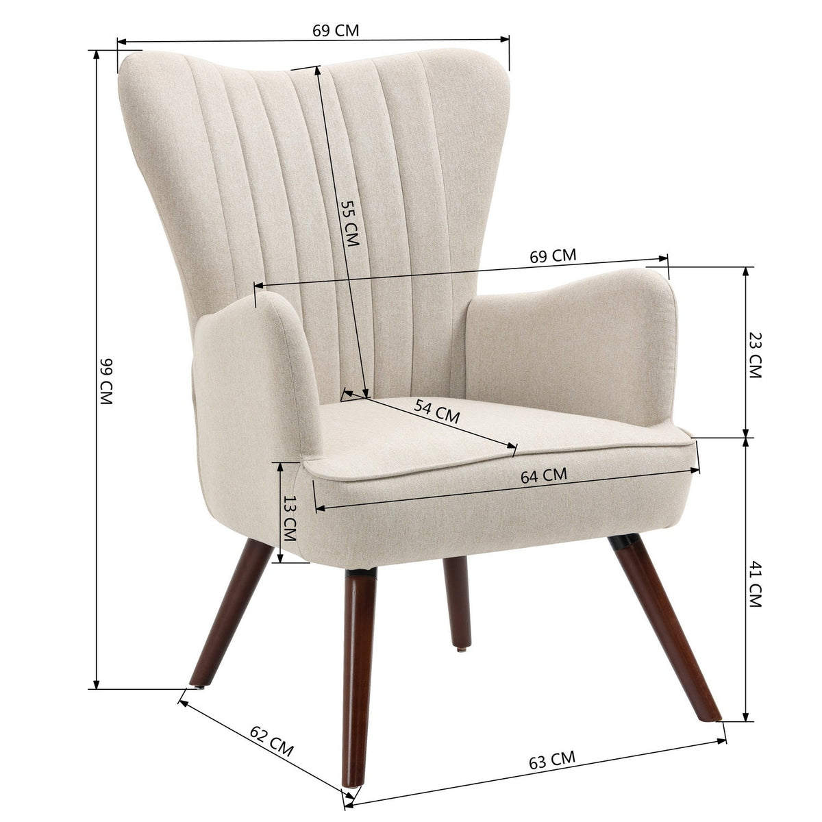 Wing Fabric Beige Dark Wood Leg Accent Chairs