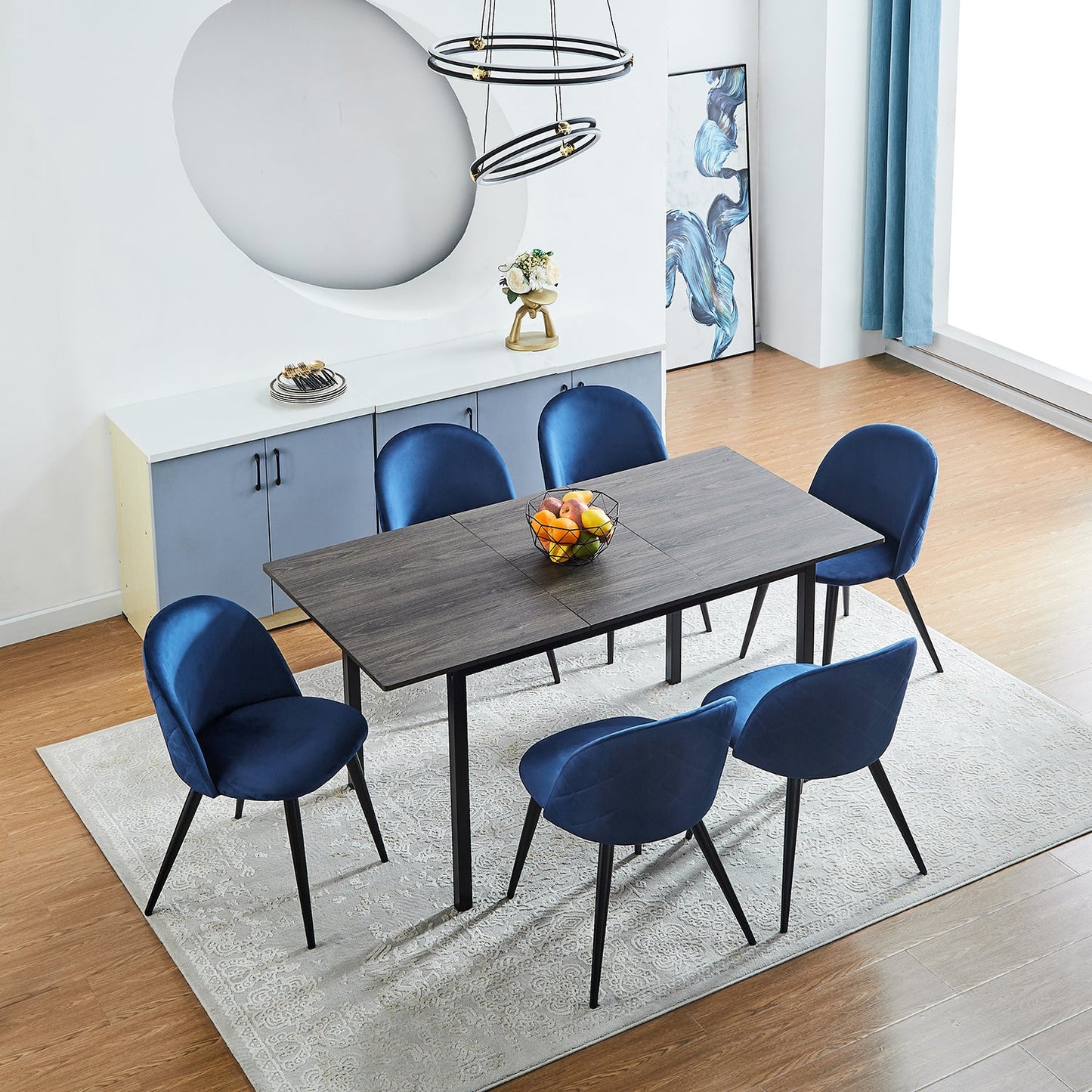 Zomba Dining Blue Velvet Black Leg Dining Chairs