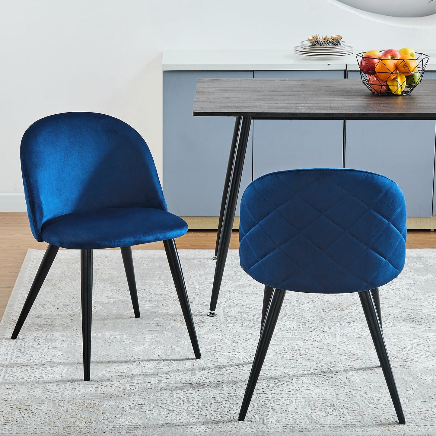 Zomba Dining Blue Velvet Black Leg Dining Chairs