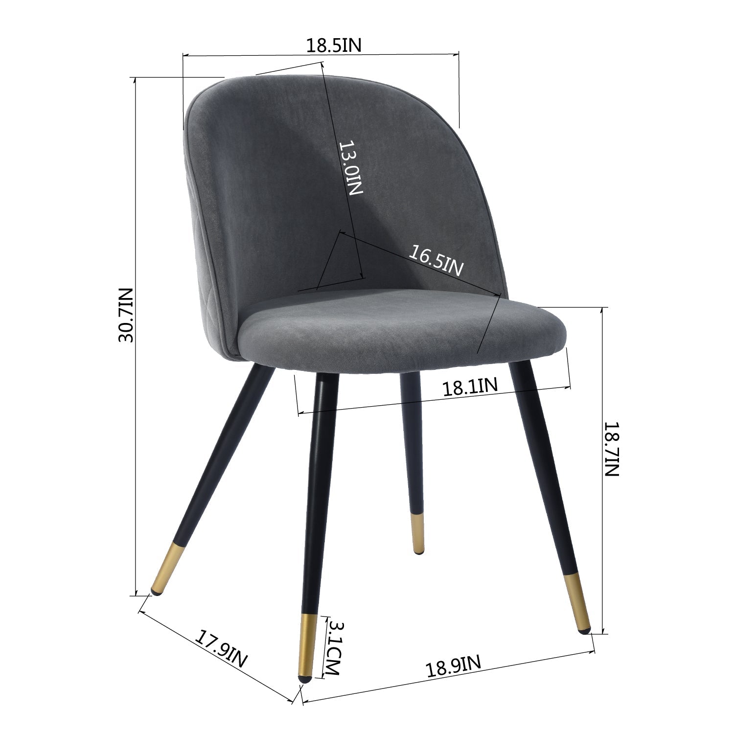 Zomba Grey Velvet Black Gold Leg Dining Chairs