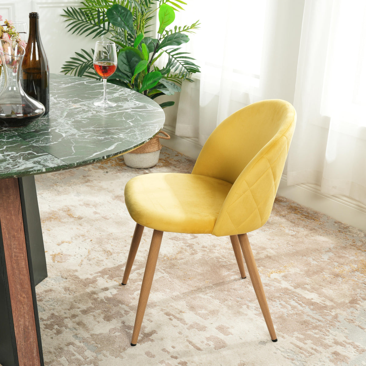 Zomba Velvet Yellow Dining Chairs
