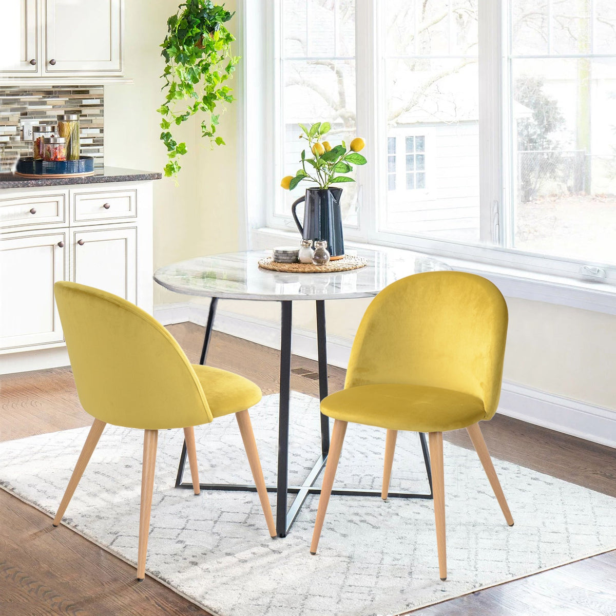 Zomba Velvet Yellow Dining Chairs